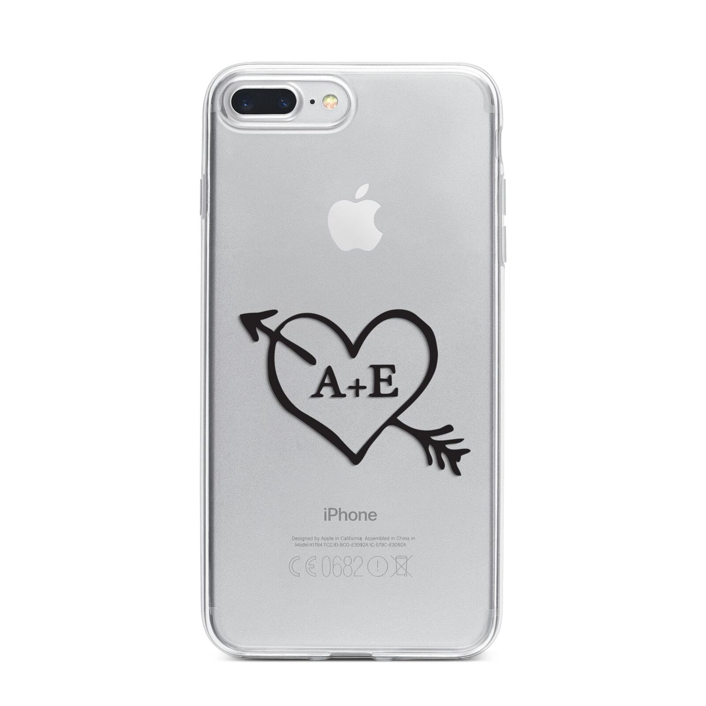 Personalised Couples Black Initials Arrow Clear iPhone 7 Plus Bumper Case on Silver iPhone