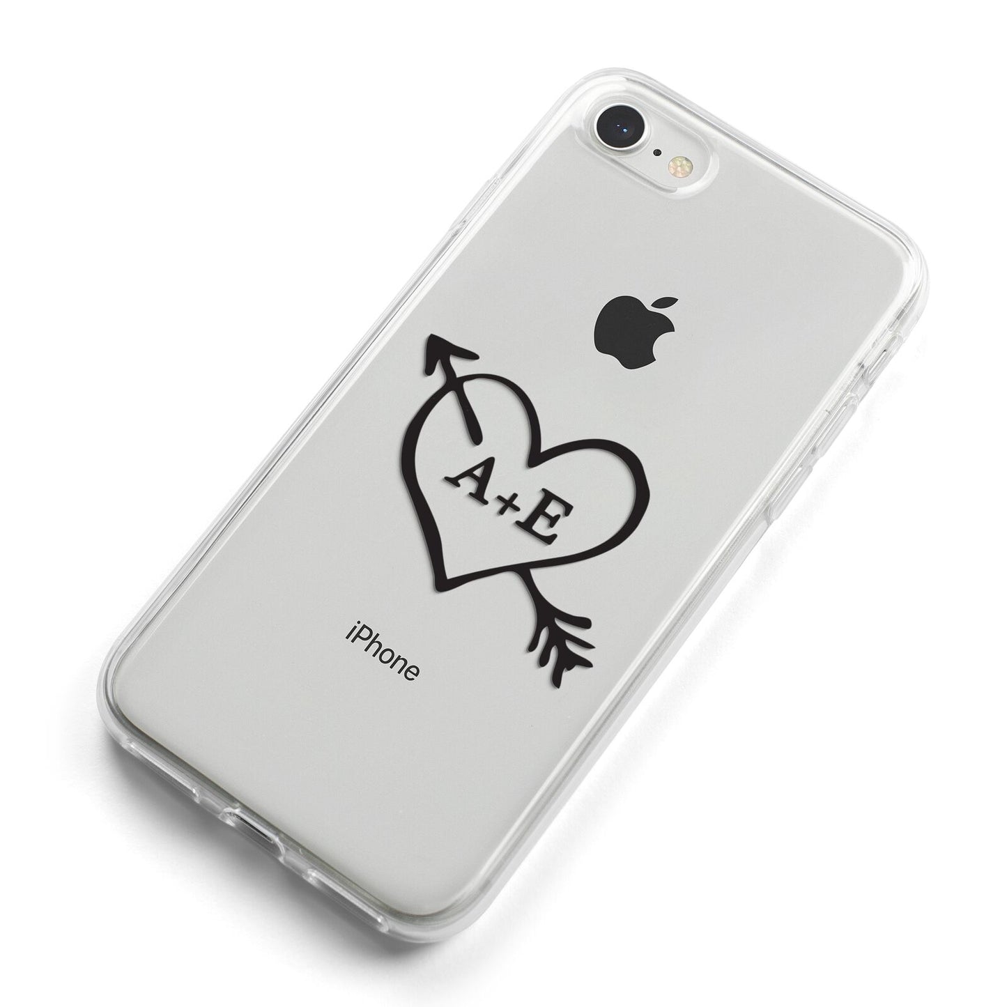 Personalised Couples Black Initials Arrow Clear iPhone 8 Bumper Case on Silver iPhone Alternative Image