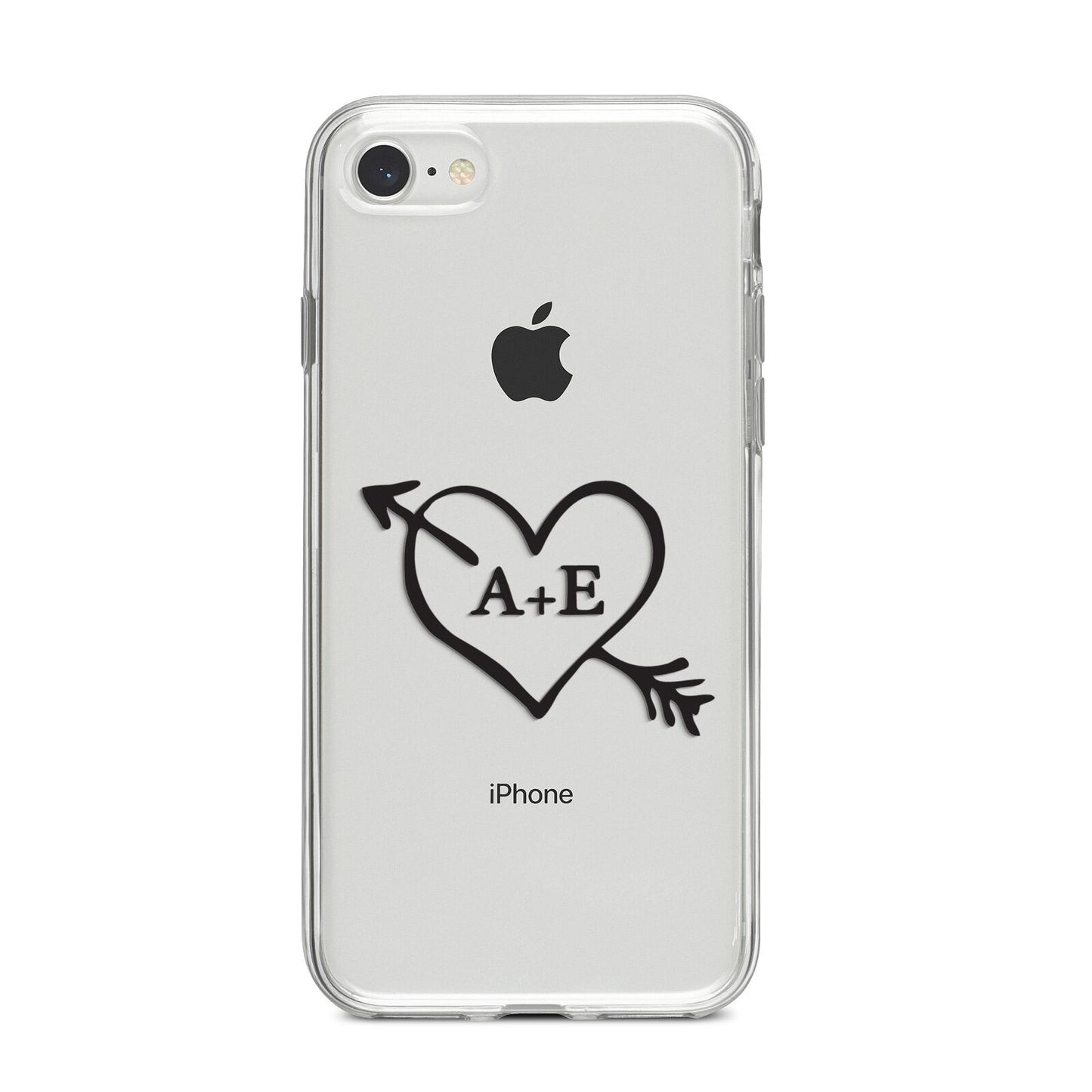 Personalised Couples Black Initials Arrow Clear iPhone 8 Bumper Case on Silver iPhone