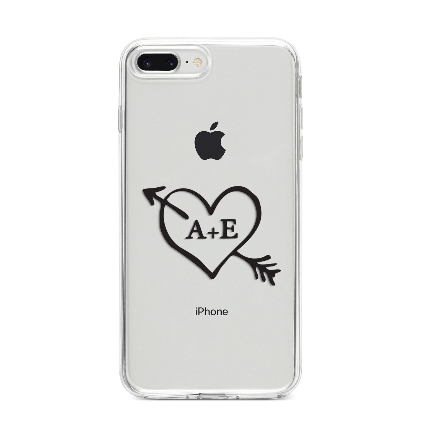 Personalised Couples Black Initials Arrow Clear iPhone 8 Plus Bumper Case on Silver iPhone