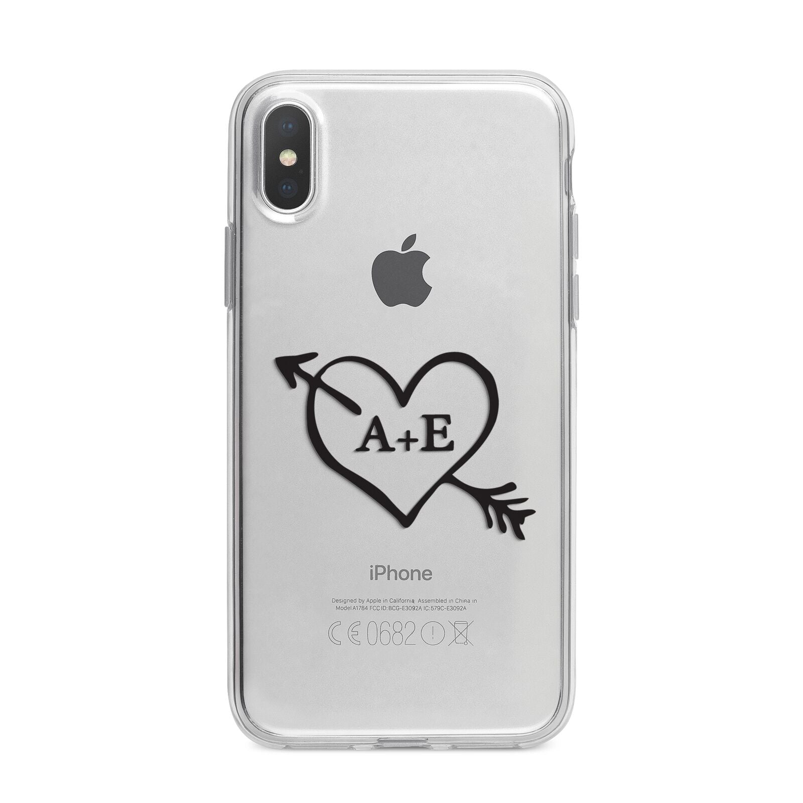 Personalised Couples Black Initials Arrow Clear iPhone X Bumper Case on Silver iPhone Alternative Image 1