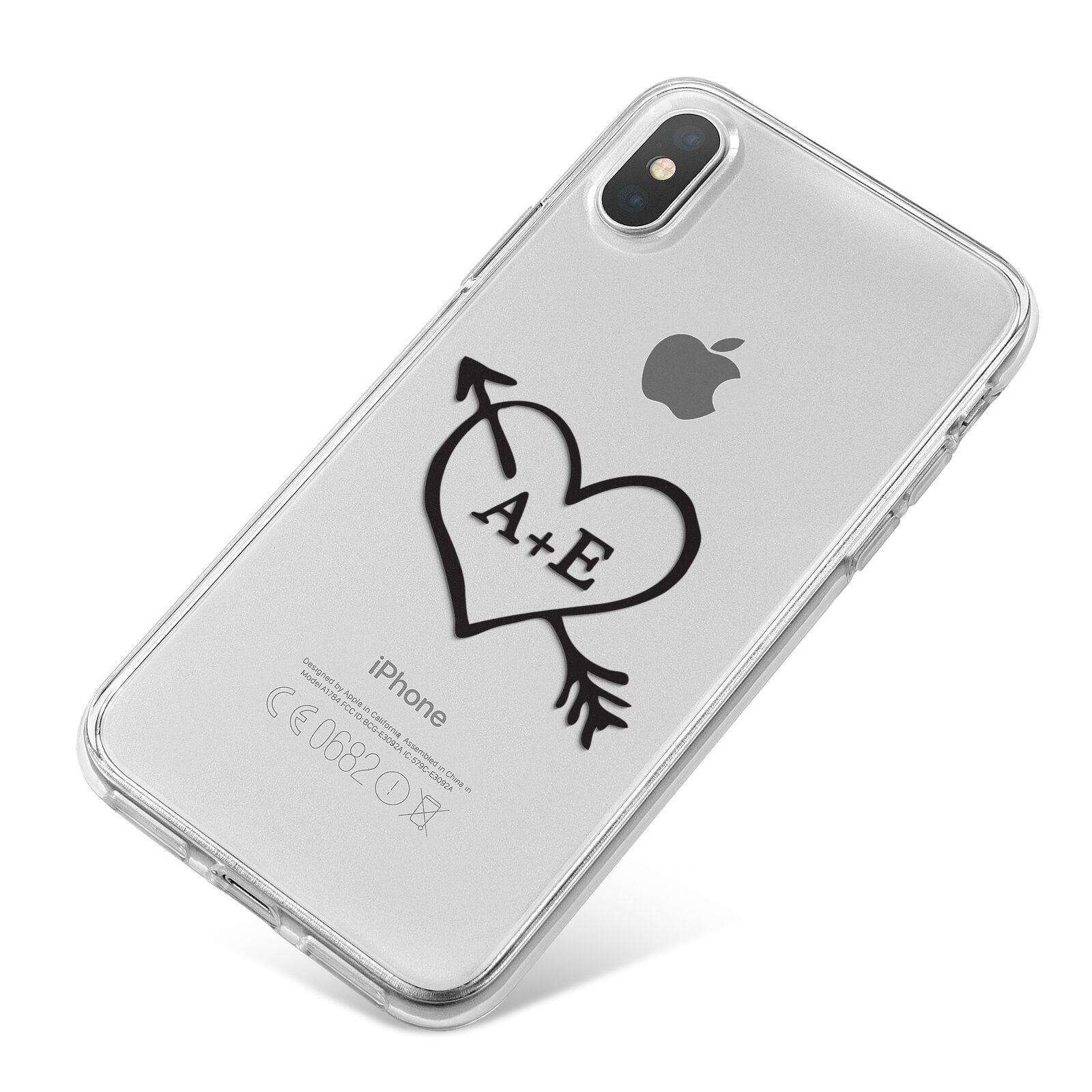 Personalised Couples Black Initials Arrow Clear iPhone X Bumper Case on Silver iPhone