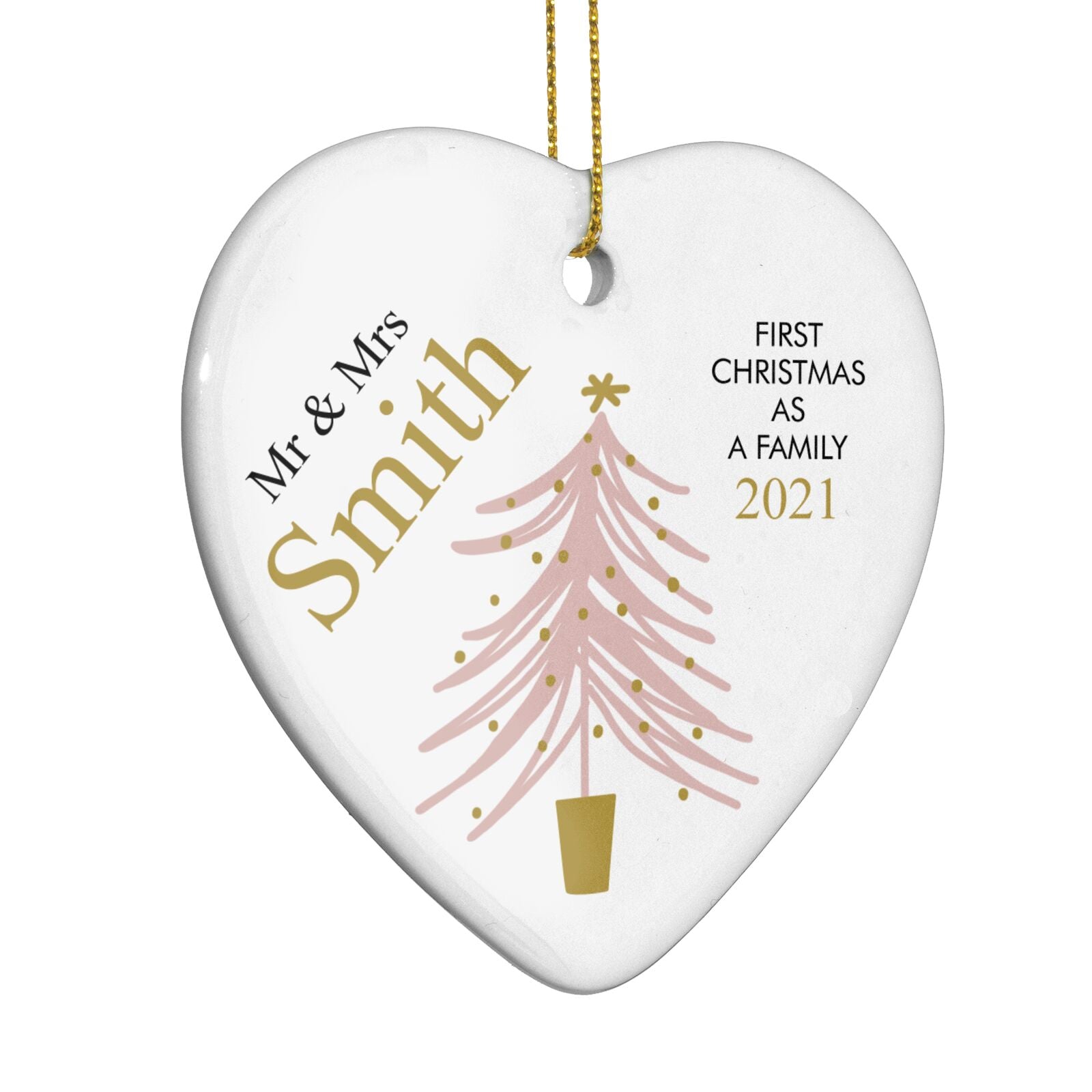 Personalised Couples First Christmas Heart Decoration Side Angle