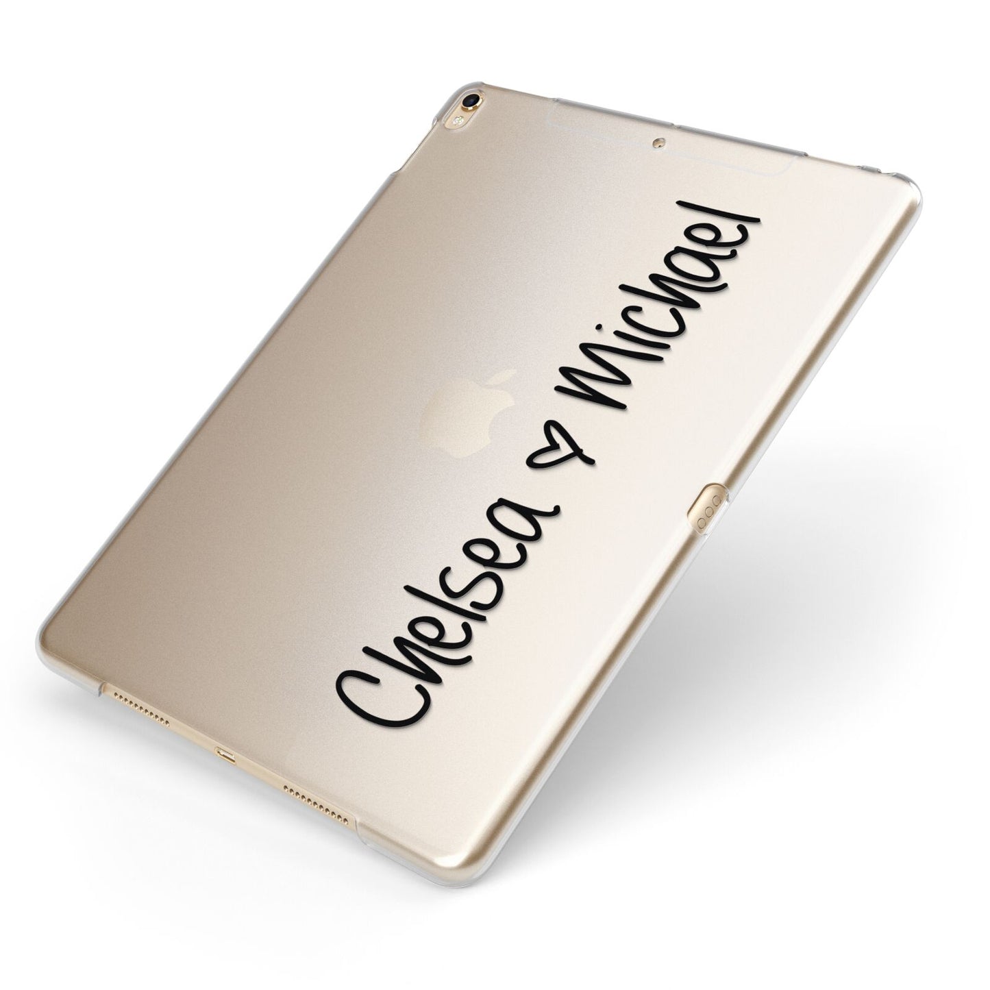 Personalised Couples Names Handwritten Black Clear Apple iPad Case on Gold iPad Side View