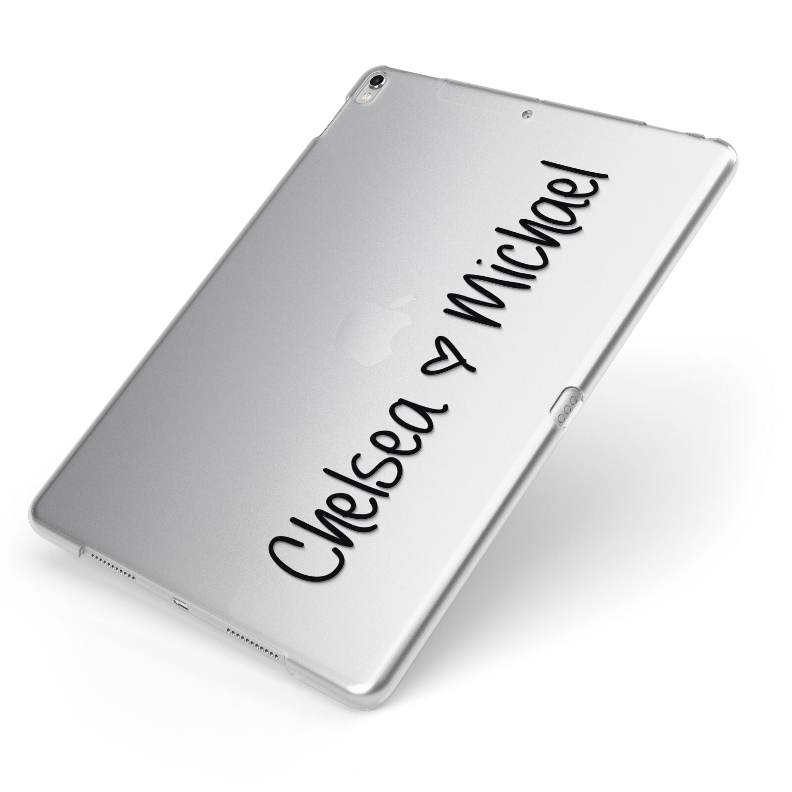 Personalised Couples Names Handwritten Black Clear Apple iPad Case on Silver iPad Side View