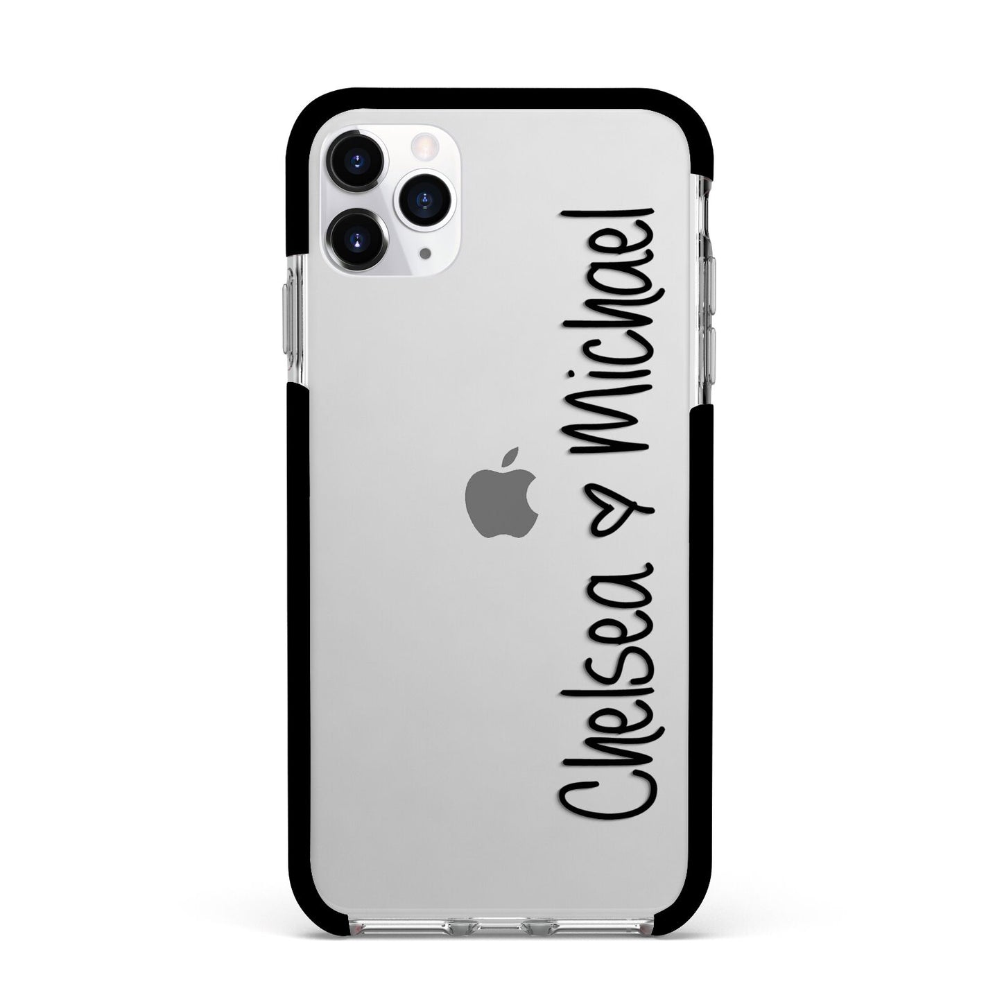 Personalised Couples Names Handwritten Black Clear Apple iPhone 11 Pro Max in Silver with Black Impact Case