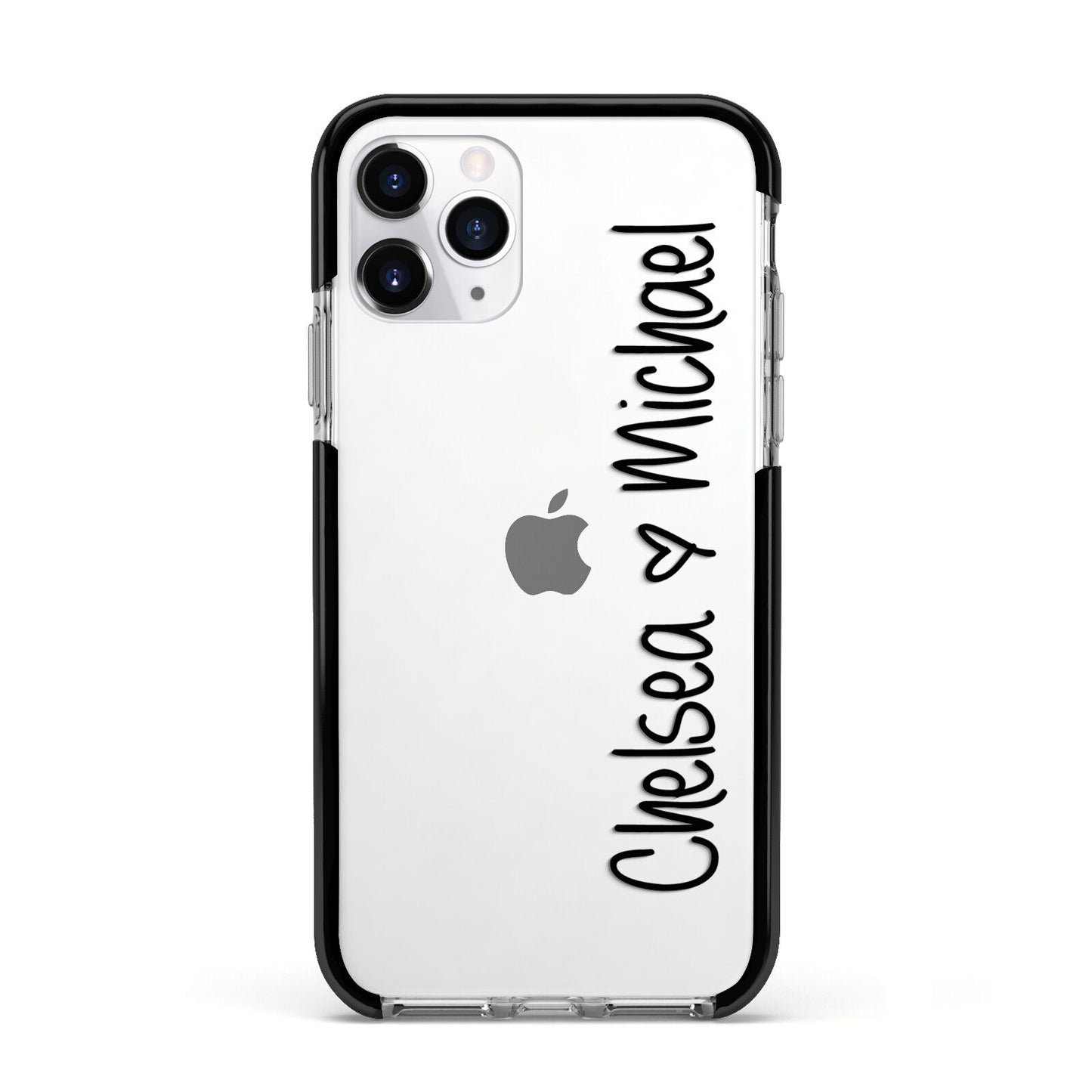 Personalised Couples Names Handwritten Black Clear Apple iPhone 11 Pro in Silver with Black Impact Case