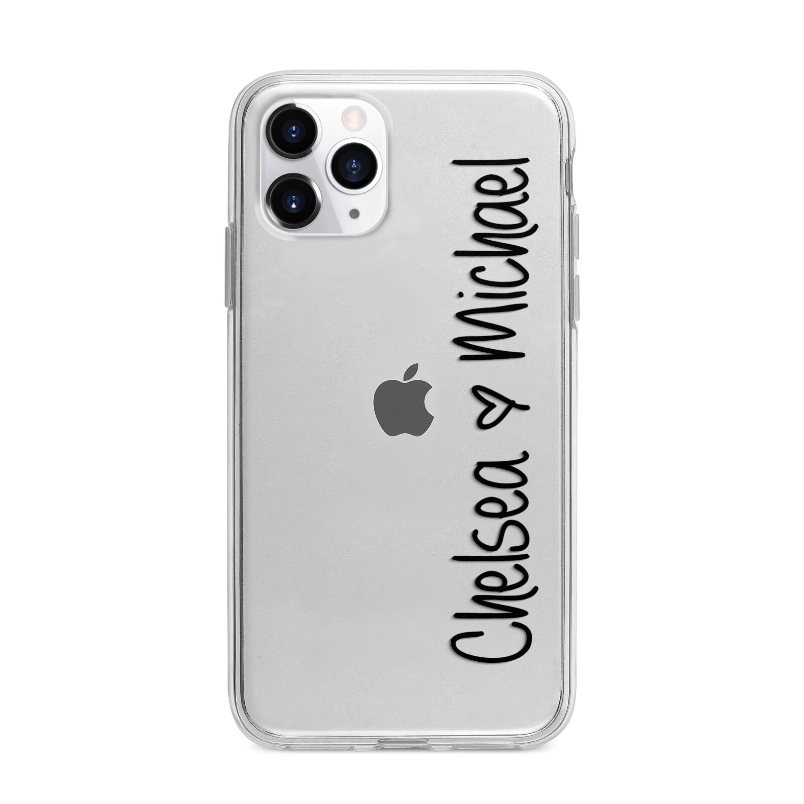 Personalised Couples Names Handwritten Black Clear Apple iPhone 11 Pro in Silver with Bumper Case