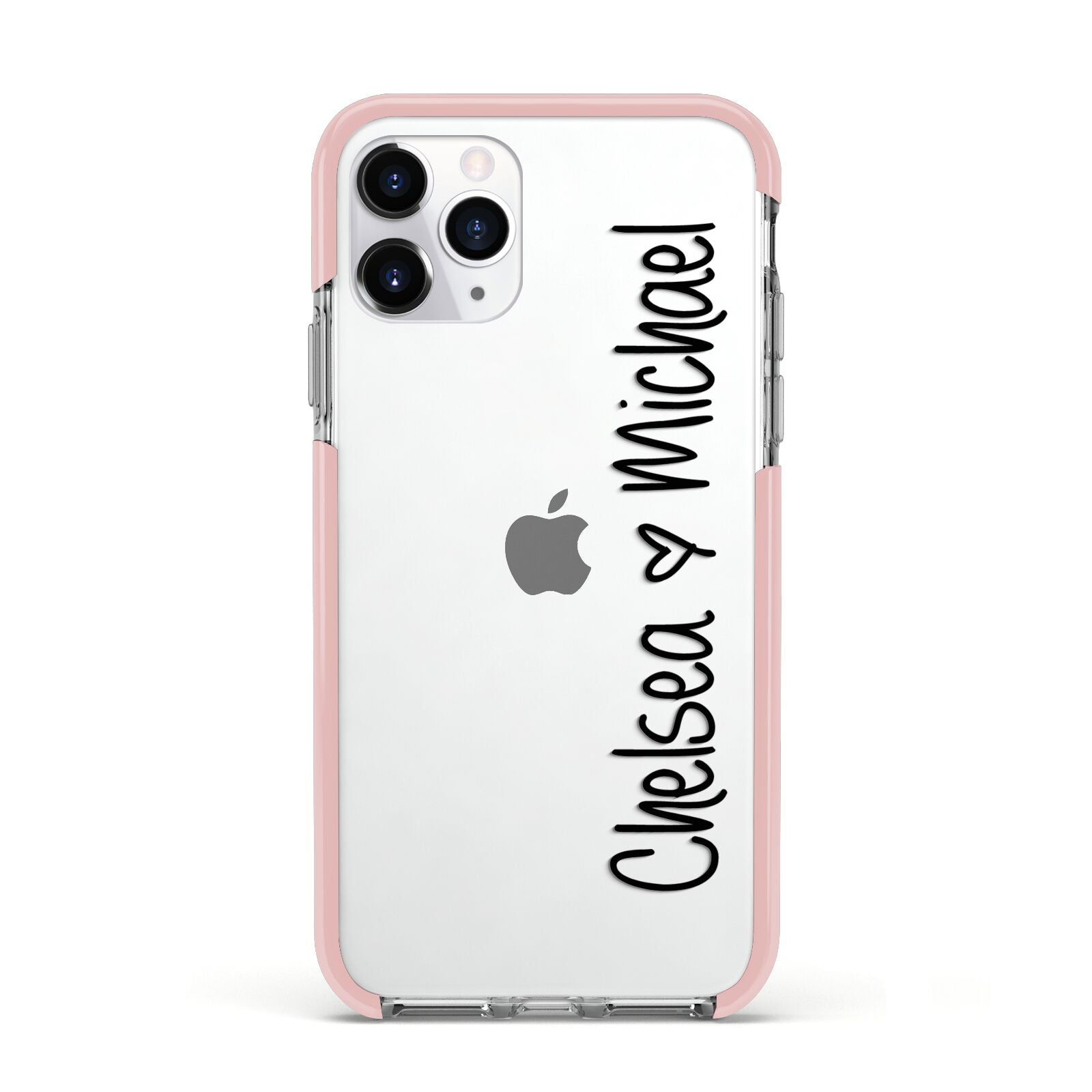 Personalised Couples Names Handwritten Black Clear Apple iPhone 11 Pro in Silver with Pink Impact Case