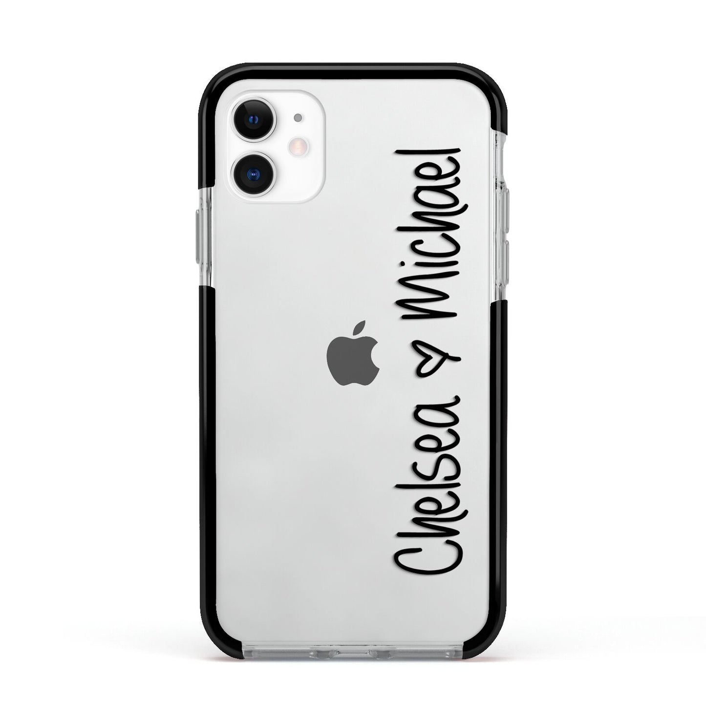Personalised Couples Names Handwritten Black Clear Apple iPhone 11 in White with Black Impact Case