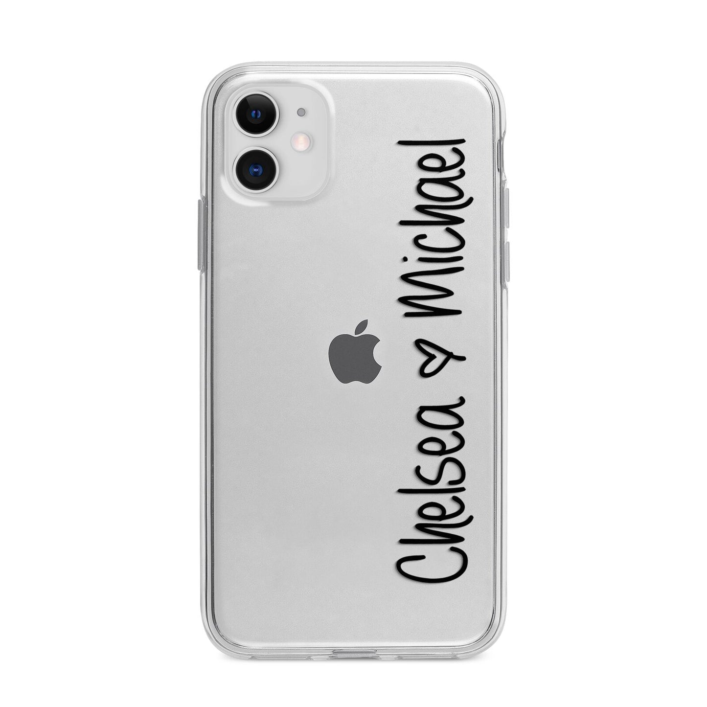 Personalised Couples Names Handwritten Black Clear Apple iPhone 11 in White with Bumper Case