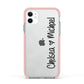 Personalised Couples Names Handwritten Black Clear Apple iPhone 11 in White with Pink Impact Case