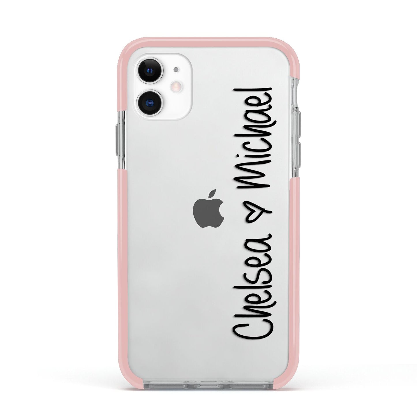 Personalised Couples Names Handwritten Black Clear Apple iPhone 11 in White with Pink Impact Case