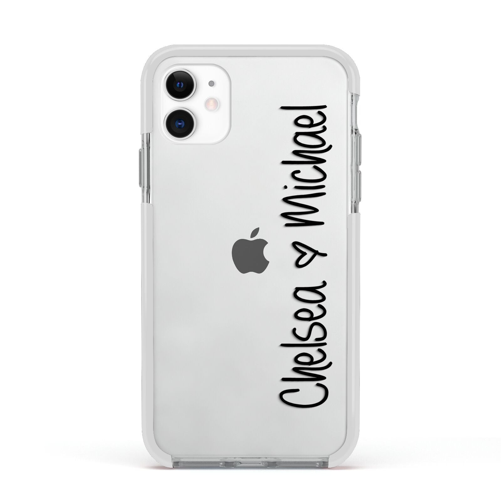 Personalised Couples Names Handwritten Black Clear Apple iPhone 11 in White with White Impact Case
