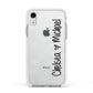 Personalised Couples Names Handwritten Black Clear Apple iPhone XR Impact Case White Edge on Silver Phone