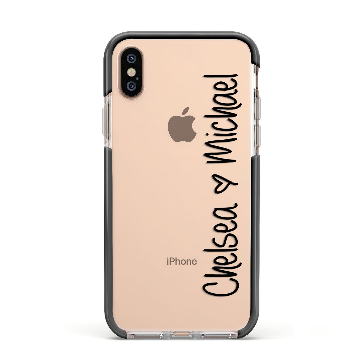 Personalised Couples Names Handwritten Black Clear Apple iPhone Xs Impact Case Black Edge on Gold Phone