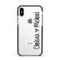 Personalised Couples Names Handwritten Black Clear Apple iPhone Xs Impact Case Black Edge on Silver Phone