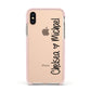 Personalised Couples Names Handwritten Black Clear Apple iPhone Xs Impact Case Pink Edge on Gold Phone