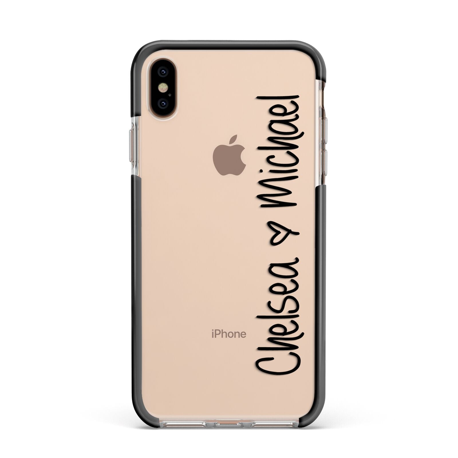 Personalised Couples Names Handwritten Black Clear Apple iPhone Xs Max Impact Case Black Edge on Gold Phone