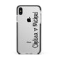 Personalised Couples Names Handwritten Black Clear Apple iPhone Xs Max Impact Case Black Edge on Silver Phone