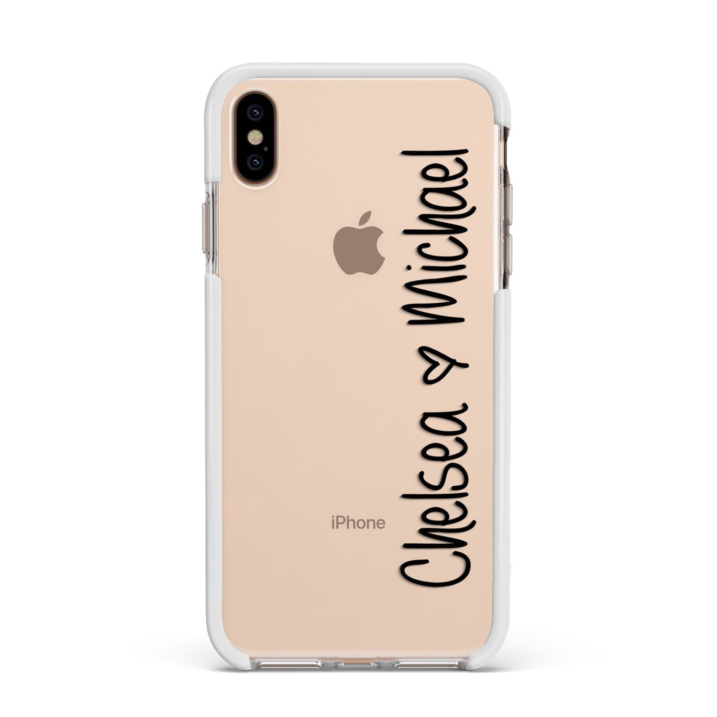 Personalised Couples Names Handwritten Black Clear Apple iPhone Xs Max Impact Case White Edge on Gold Phone