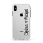 Personalised Couples Names Handwritten Black Clear Apple iPhone Xs Max Impact Case White Edge on Silver Phone