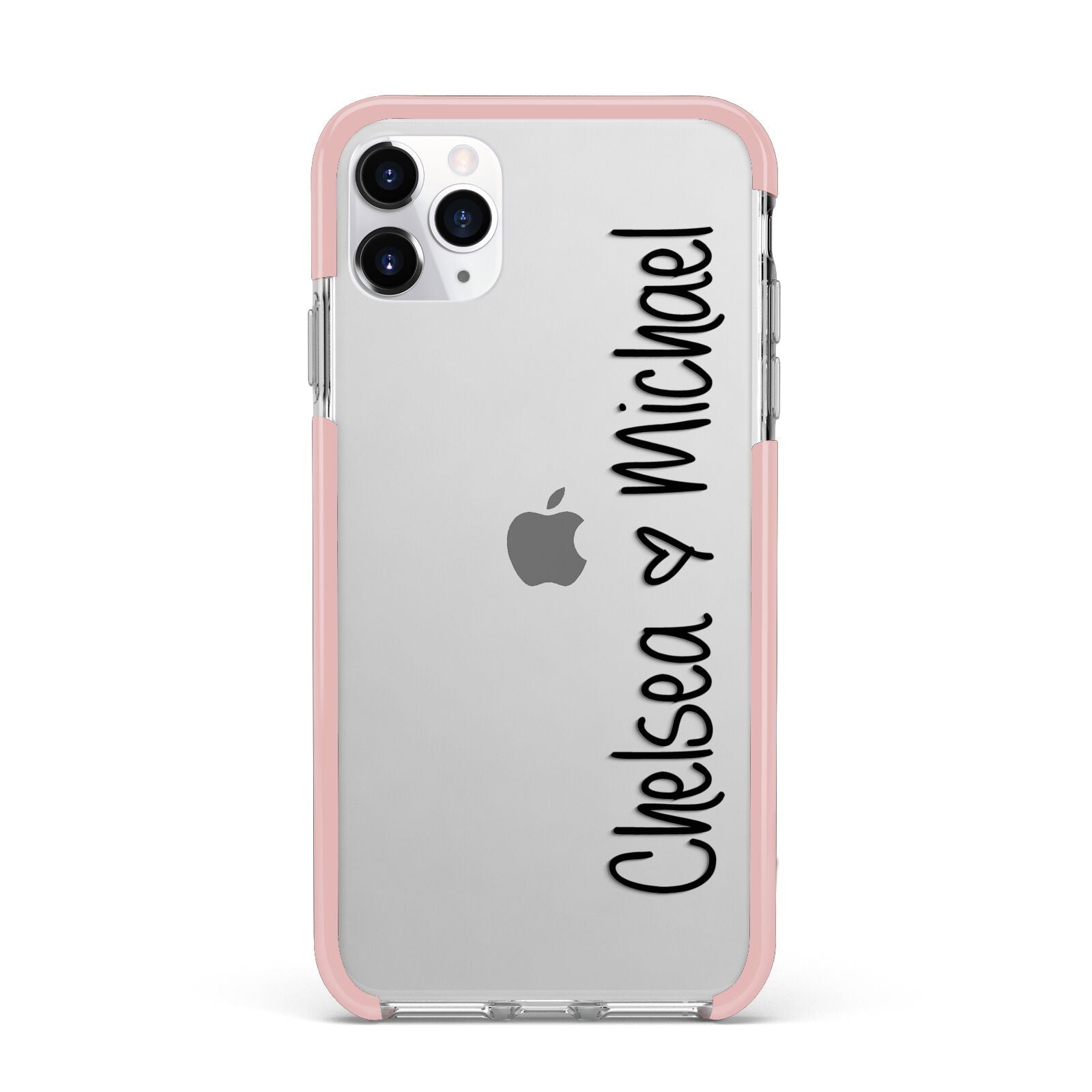 Personalised Couples Names Handwritten Black Clear iPhone 11 Pro Max Impact Pink Edge Case