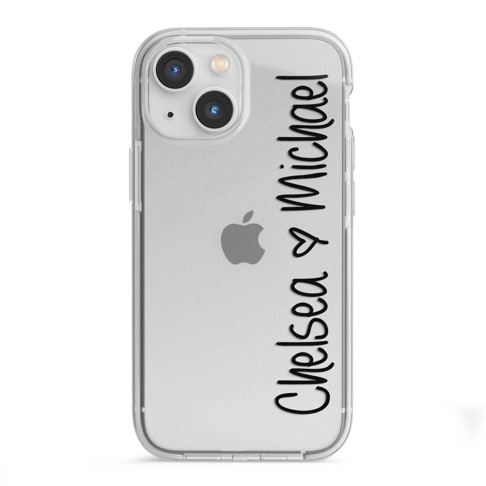 Personalised Couples Names Handwritten Black Clear iPhone 13 Mini TPU Impact Case with White Edges