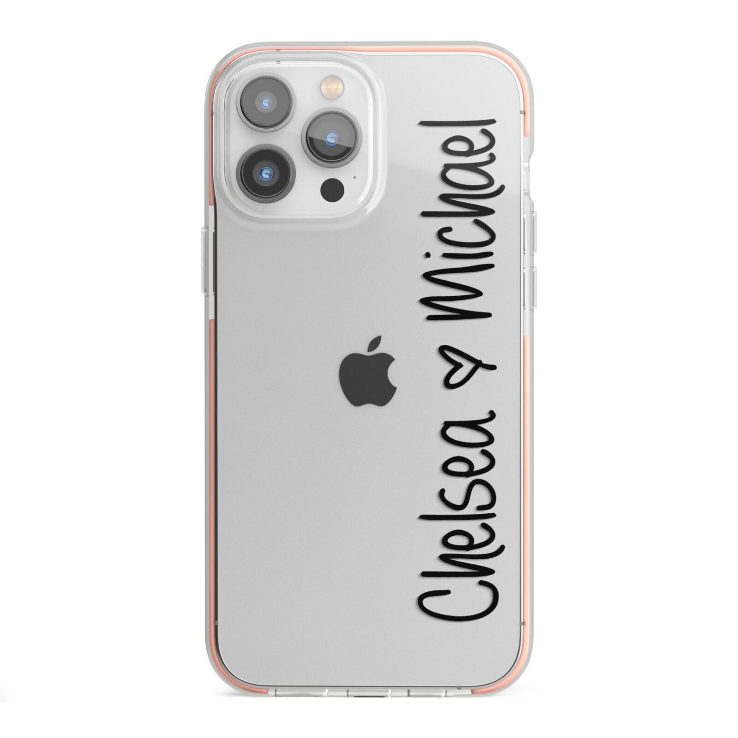 Personalised Couples Names Handwritten Black Clear iPhone 13 Pro Max TPU Impact Case with Pink Edges