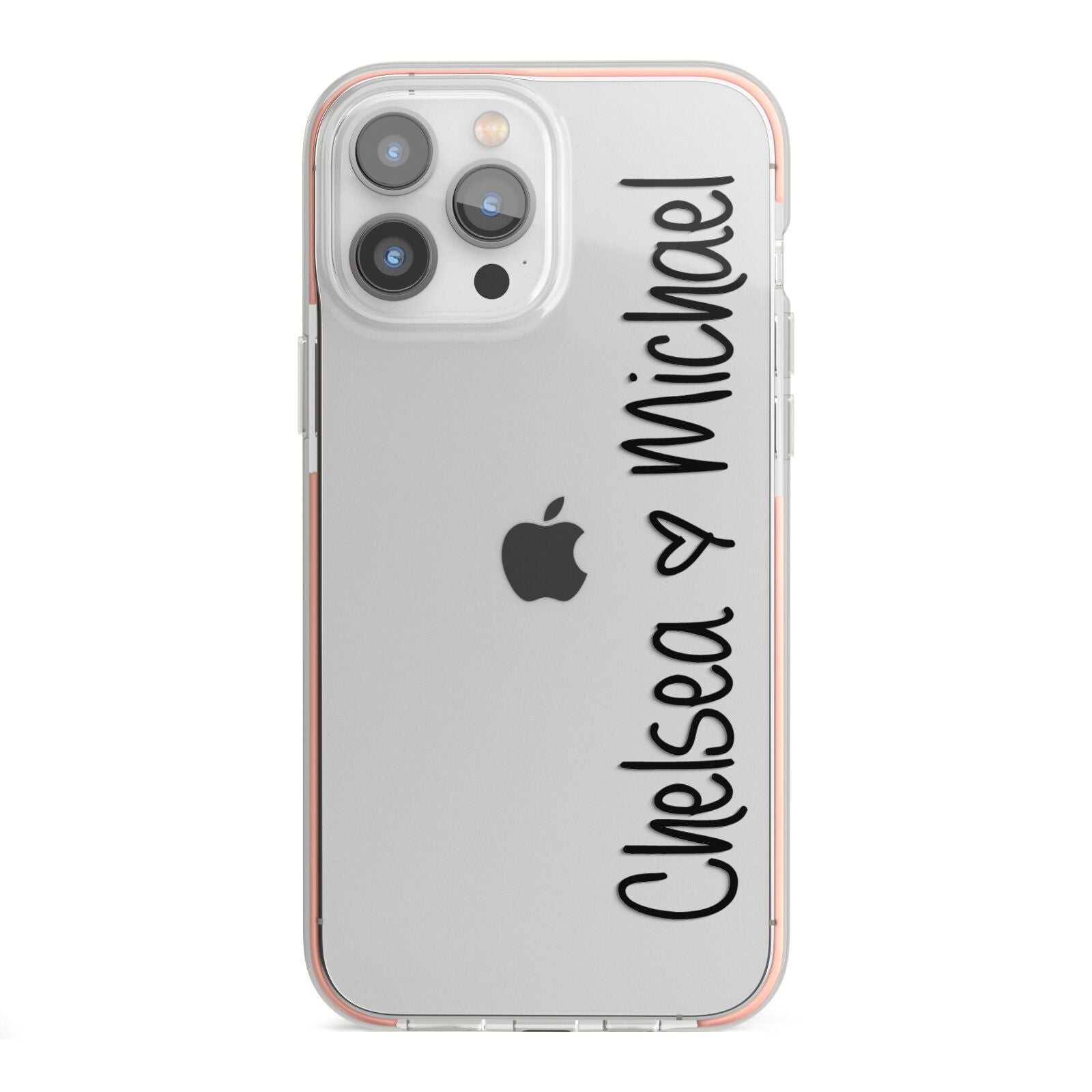 Personalised Couples Names Handwritten Black Clear iPhone 13 Pro Max TPU Impact Case with Pink Edges