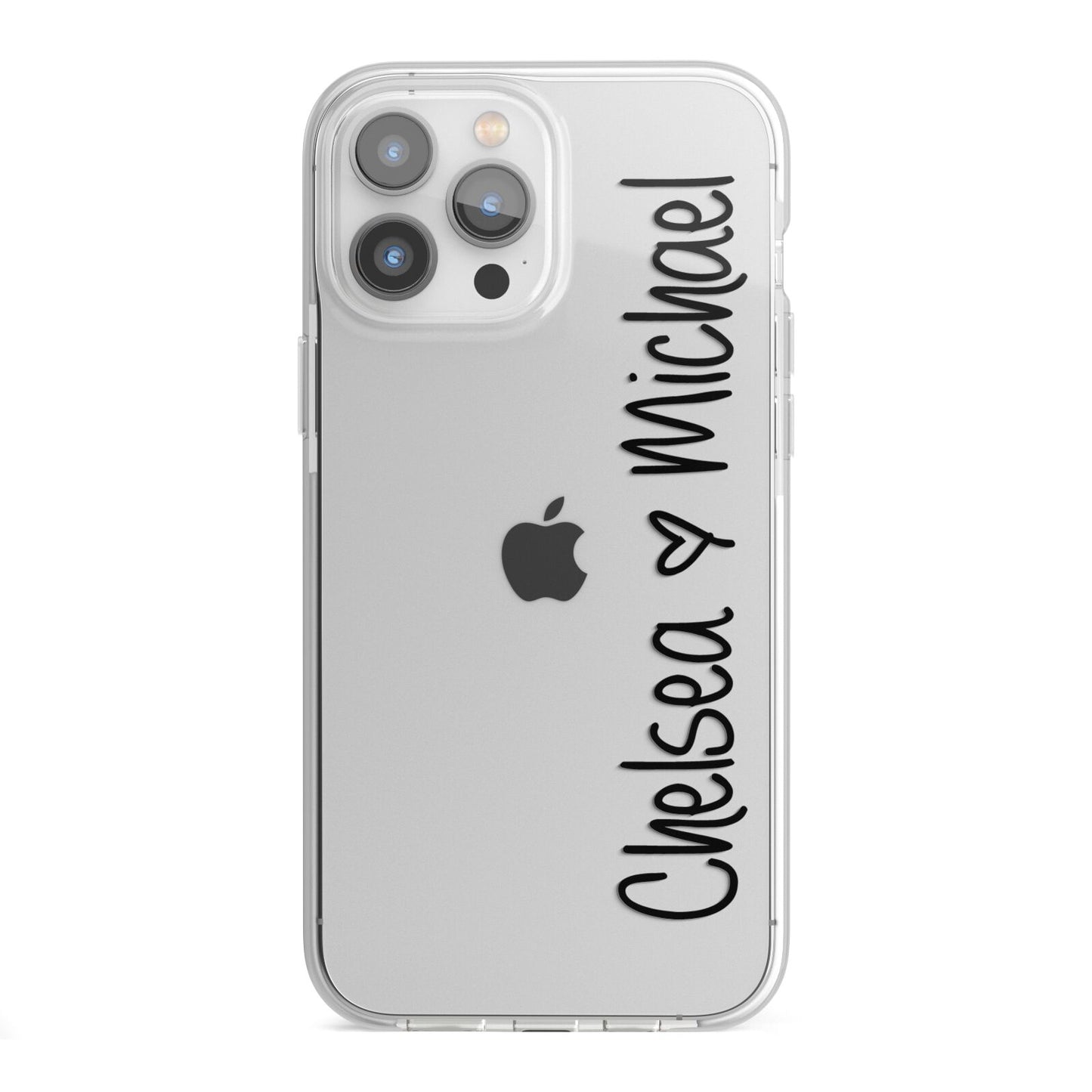 Personalised Couples Names Handwritten Black Clear iPhone 13 Pro Max TPU Impact Case with White Edges