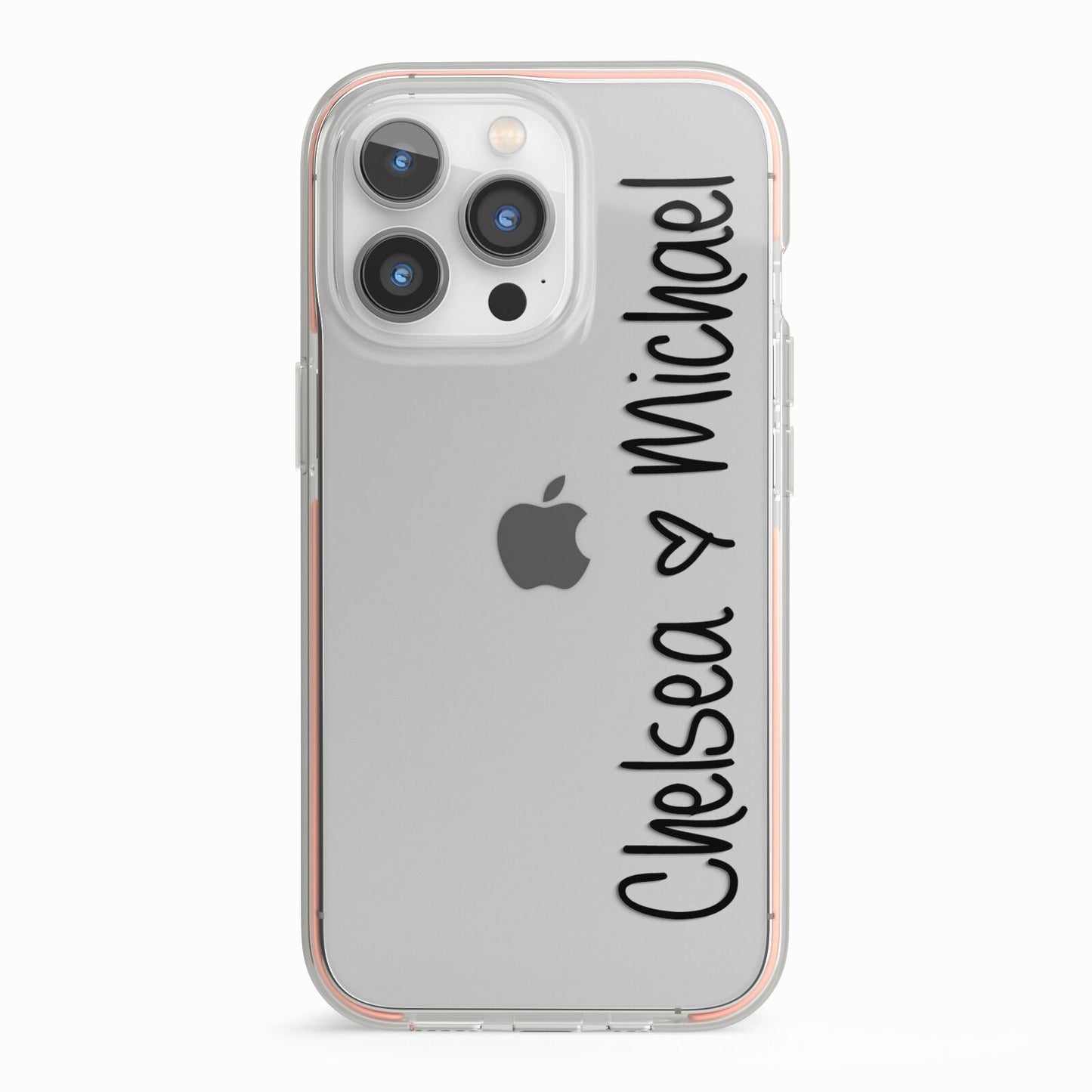 Personalised Couples Names Handwritten Black Clear iPhone 13 Pro TPU Impact Case with Pink Edges