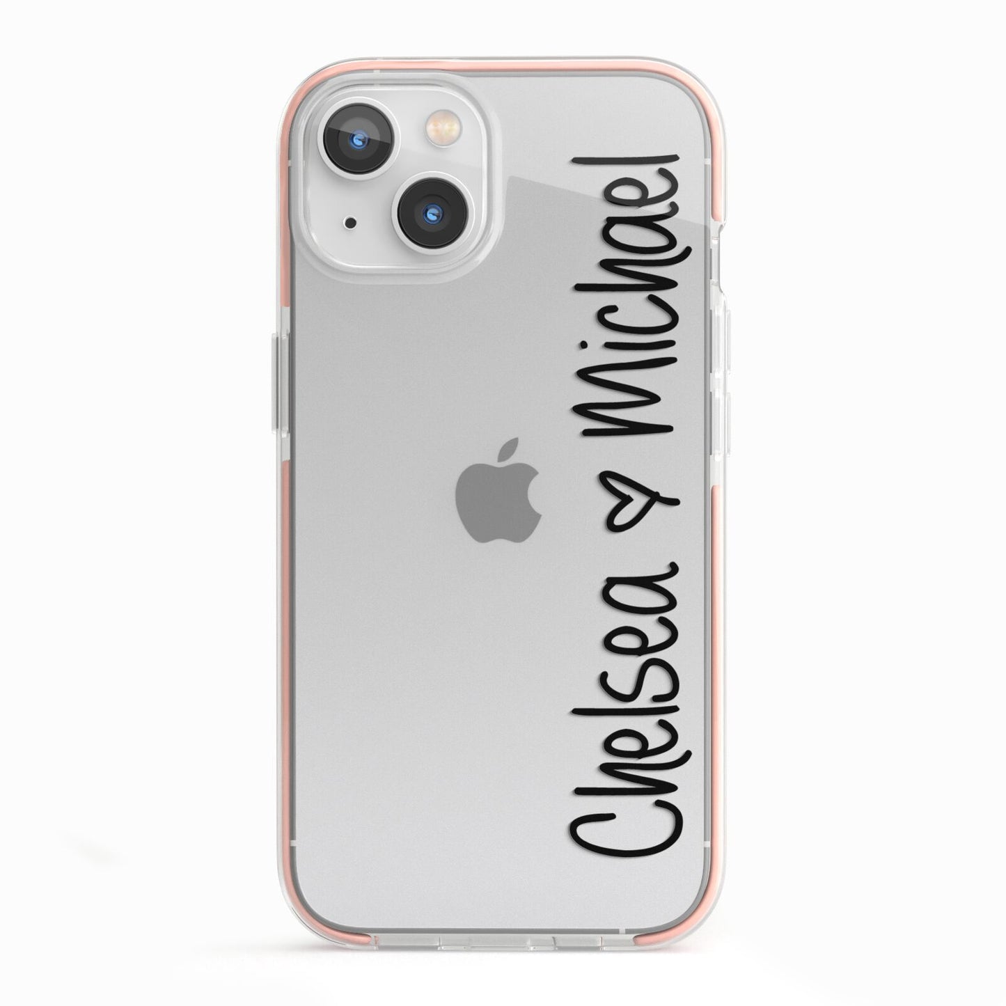 Personalised Couples Names Handwritten Black Clear iPhone 13 TPU Impact Case with Pink Edges