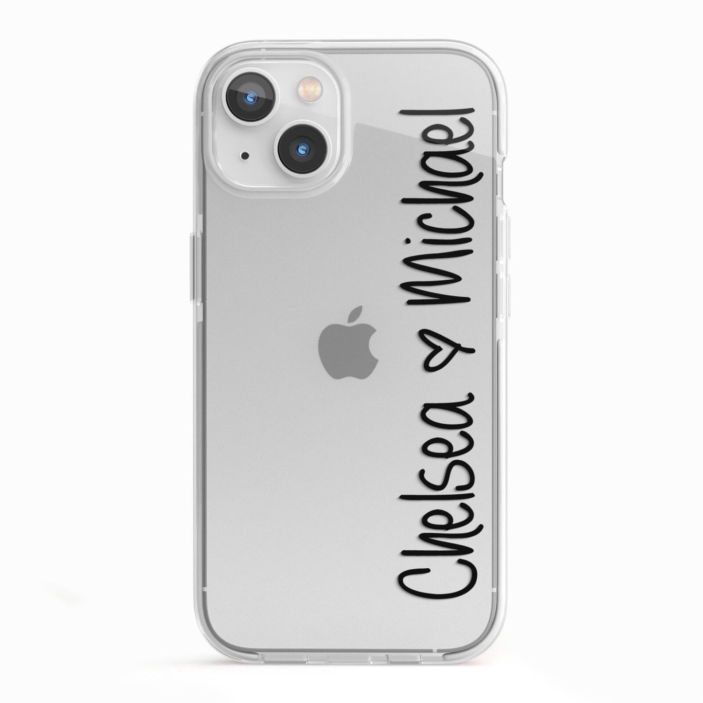 Personalised Couples Names Handwritten Black Clear iPhone 13 TPU Impact Case with White Edges