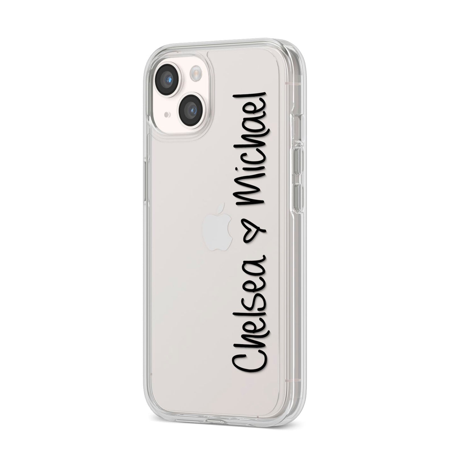 Personalised Couples Names Handwritten Black Clear iPhone 14 Clear Tough Case Starlight Angled Image