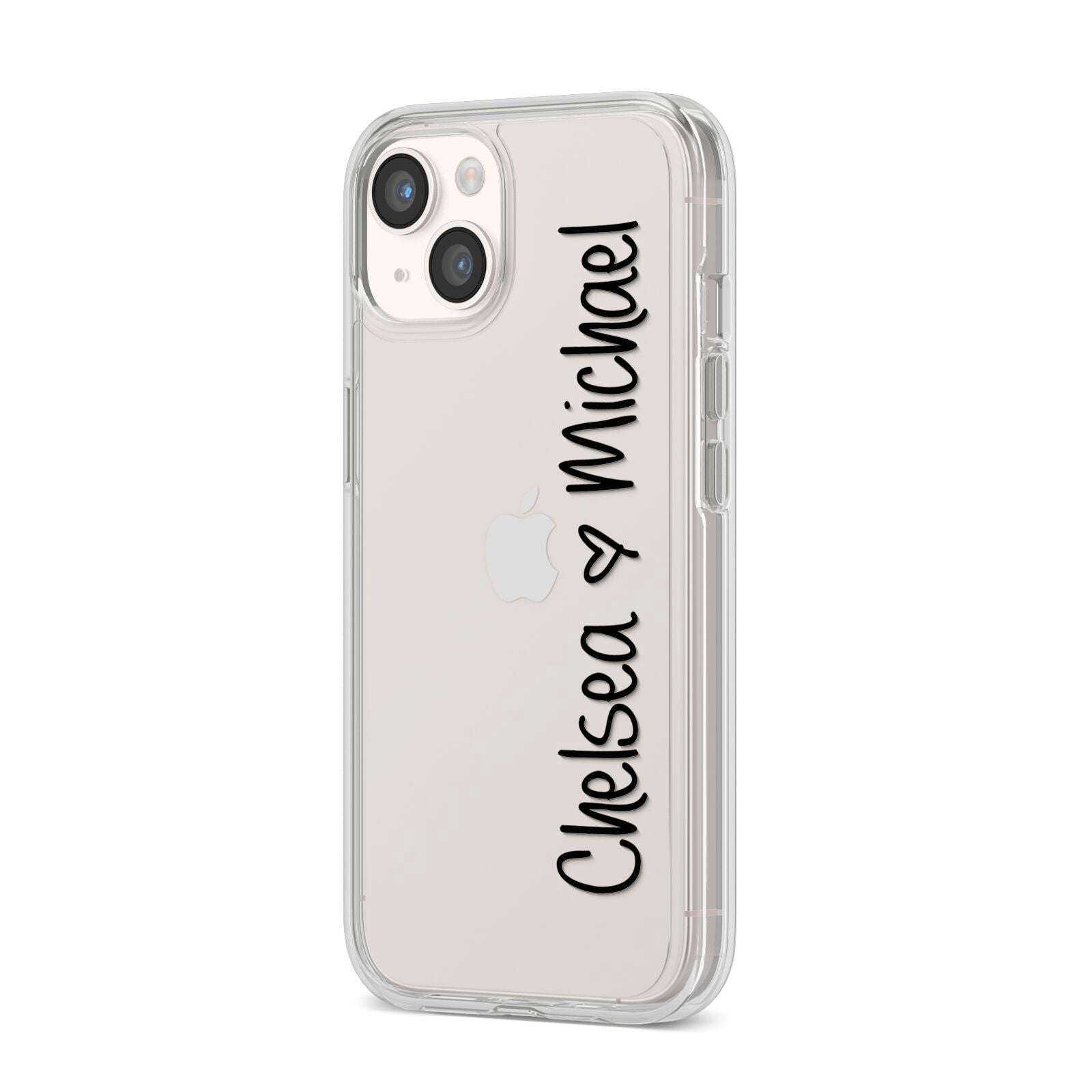 Personalised Couples Names Handwritten Black Clear iPhone 14 Clear Tough Case Starlight Angled Image