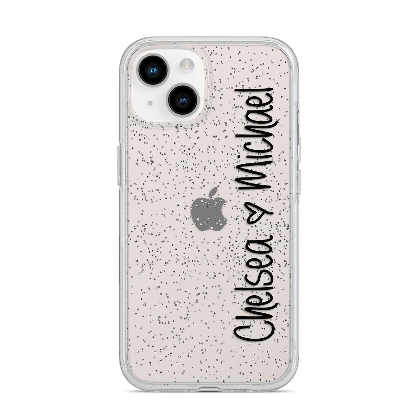 Personalised Couples Names Handwritten Black Clear iPhone 14 Glitter Tough Case Starlight
