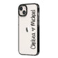 Personalised Couples Names Handwritten Black Clear iPhone 14 Plus Black Impact Case Side Angle on Silver phone