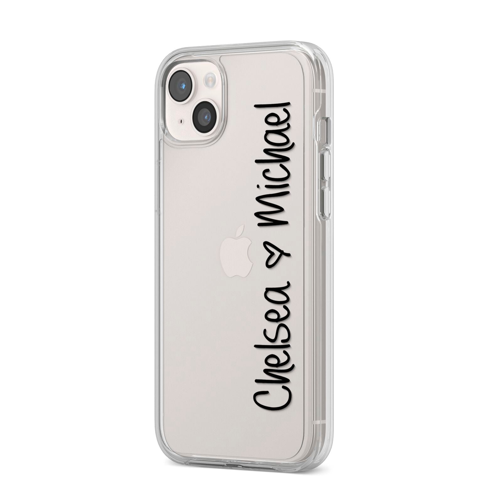 Personalised Couples Names Handwritten Black Clear iPhone 14 Plus Clear Tough Case Starlight Angled Image