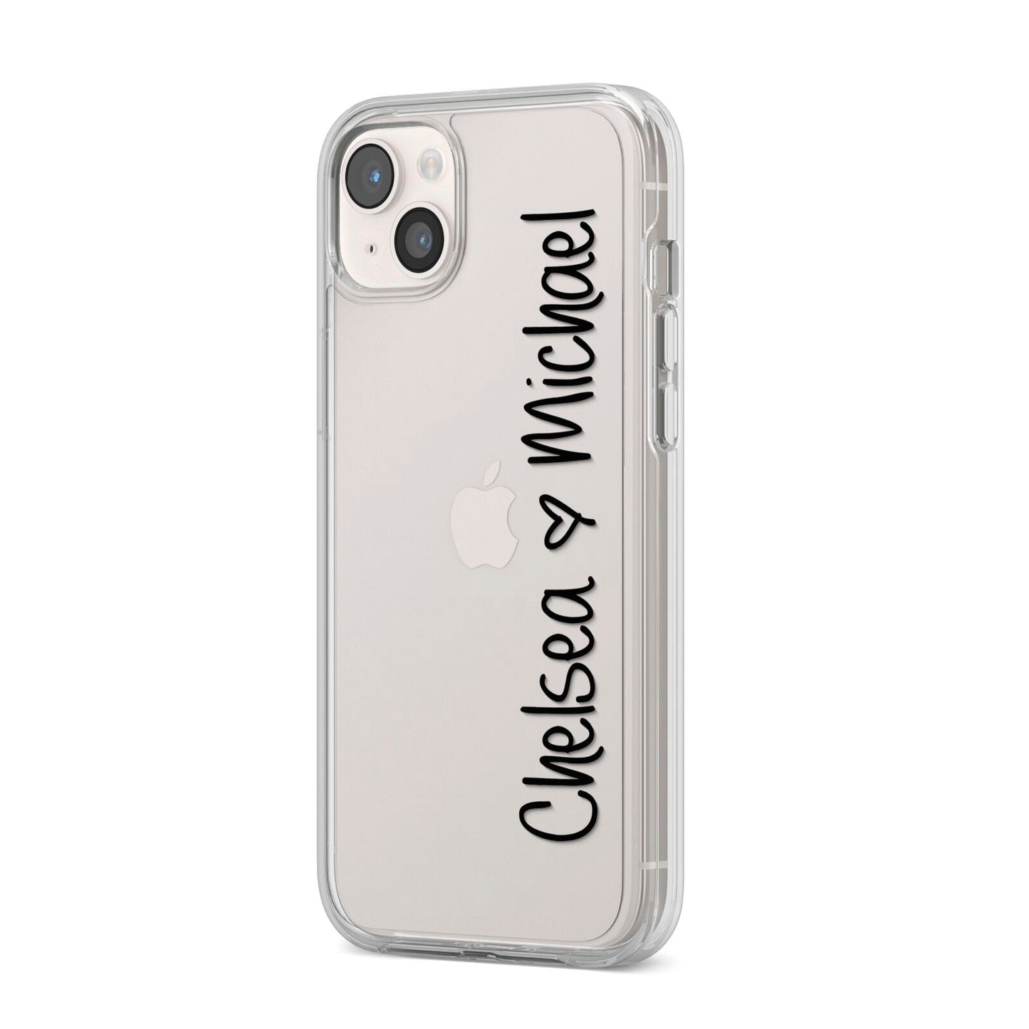 Personalised Couples Names Handwritten Black Clear iPhone 14 Plus Clear Tough Case Starlight Angled Image