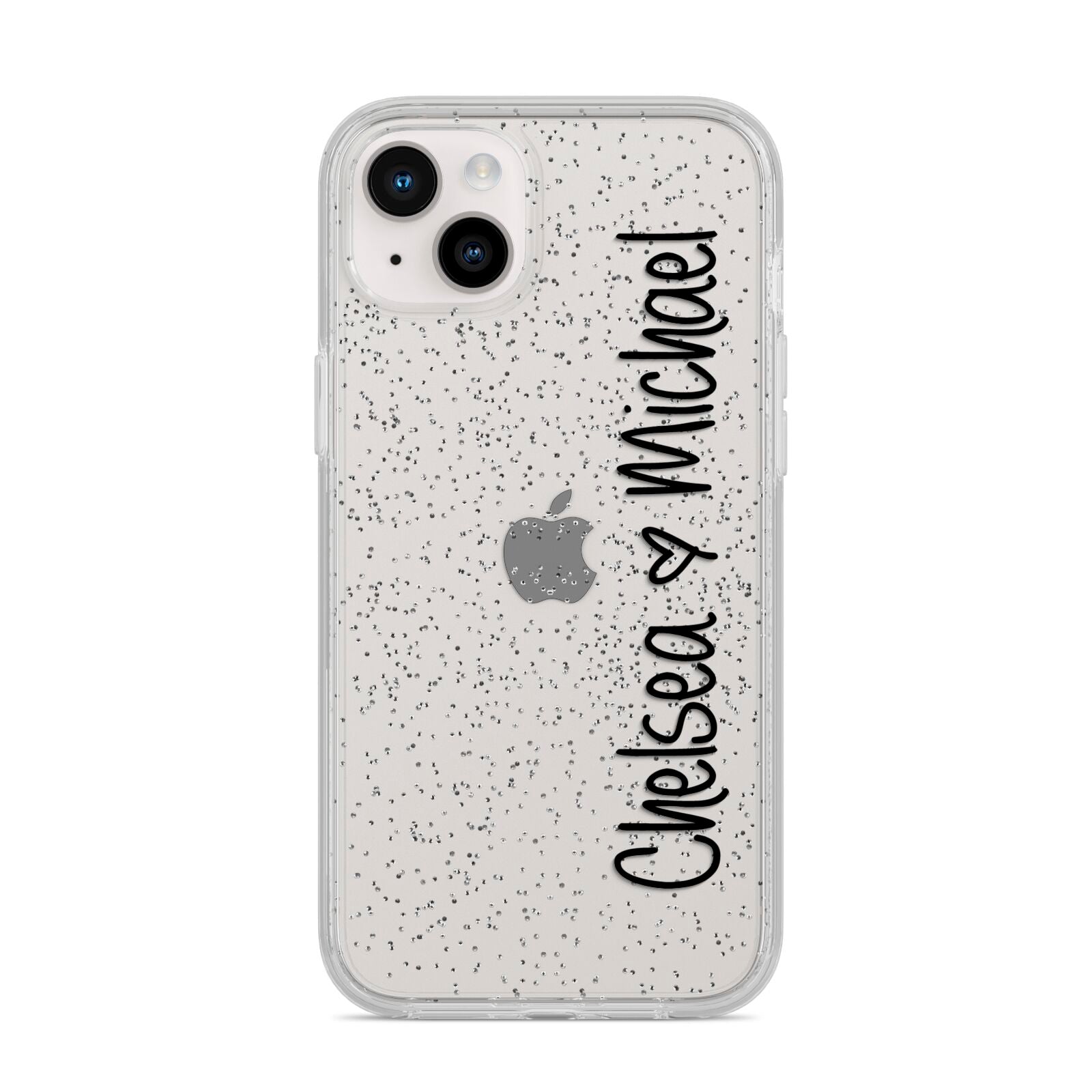 Personalised Couples Names Handwritten Black Clear iPhone 14 Plus Glitter Tough Case Starlight