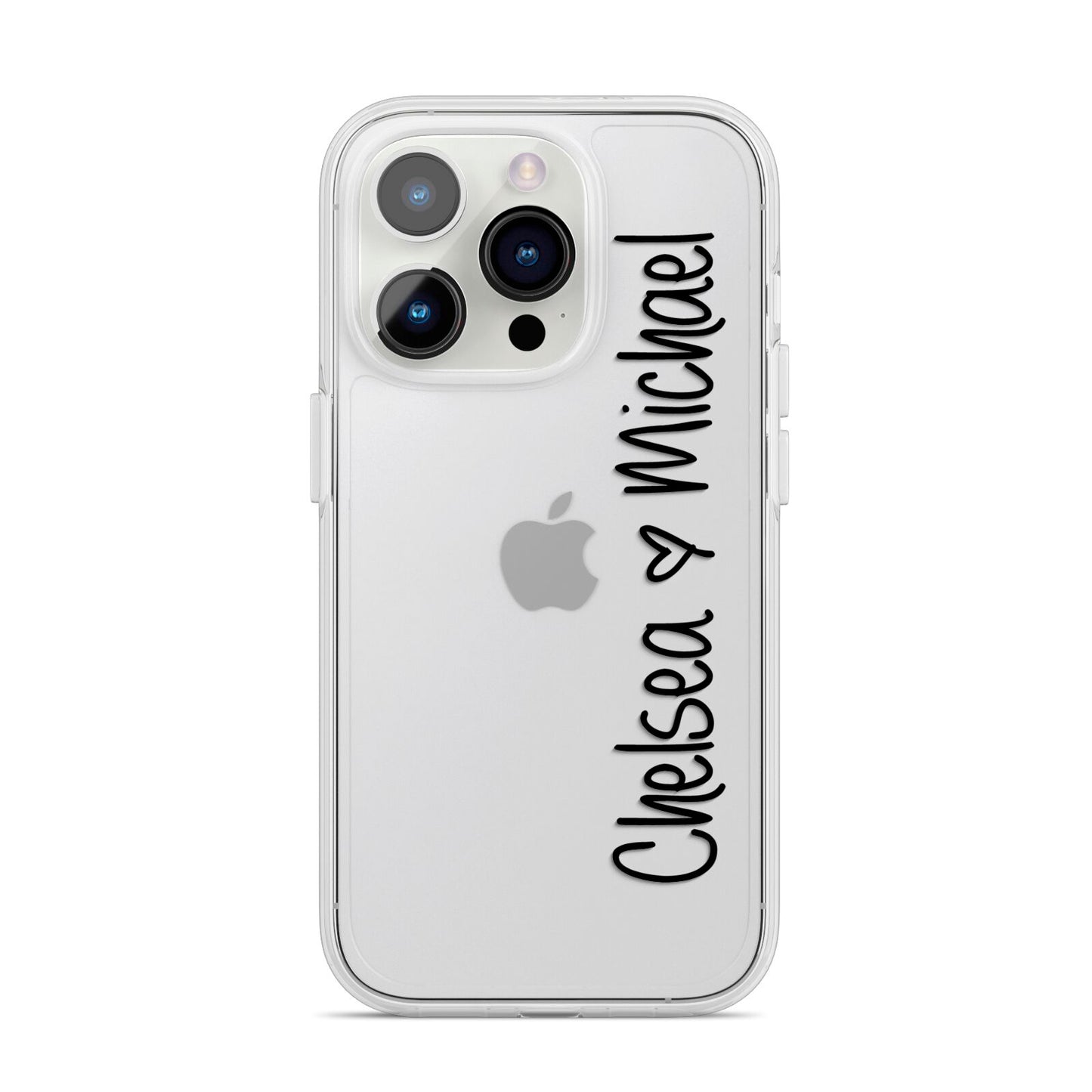Personalised Couples Names Handwritten Black Clear iPhone 14 Pro Clear Tough Case Silver