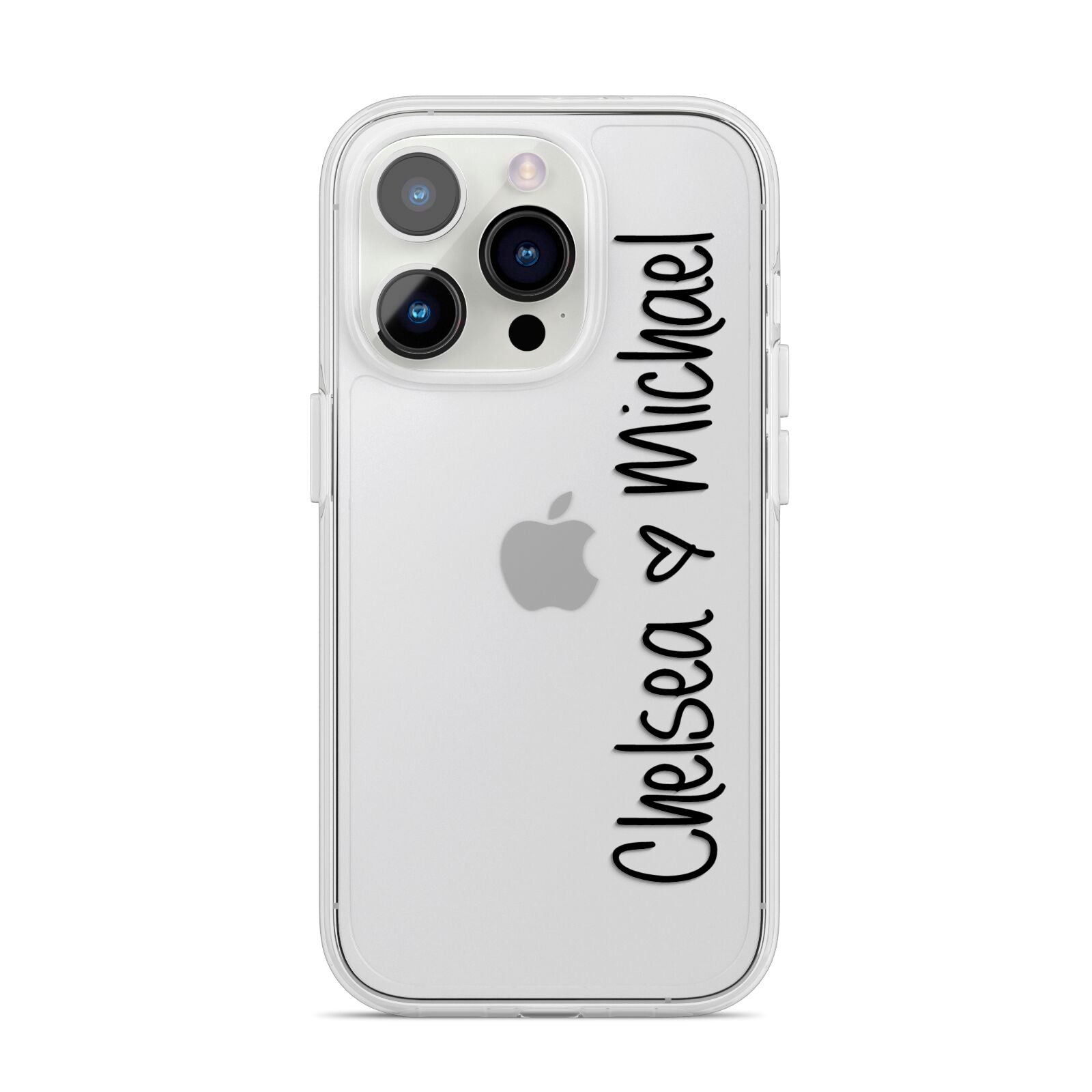 Personalised Couples Names Handwritten Black Clear iPhone 14 Pro Clear Tough Case Silver
