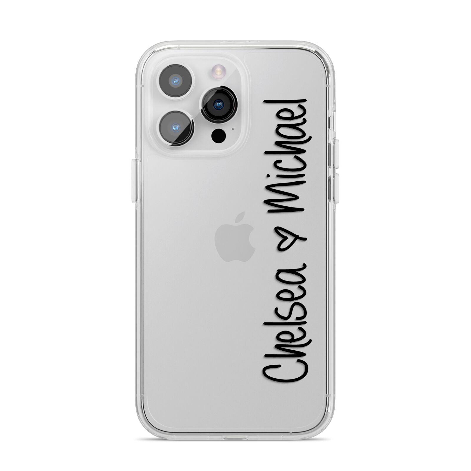 Personalised Couples Names Handwritten Black Clear iPhone 14 Pro Max Clear Tough Case Silver