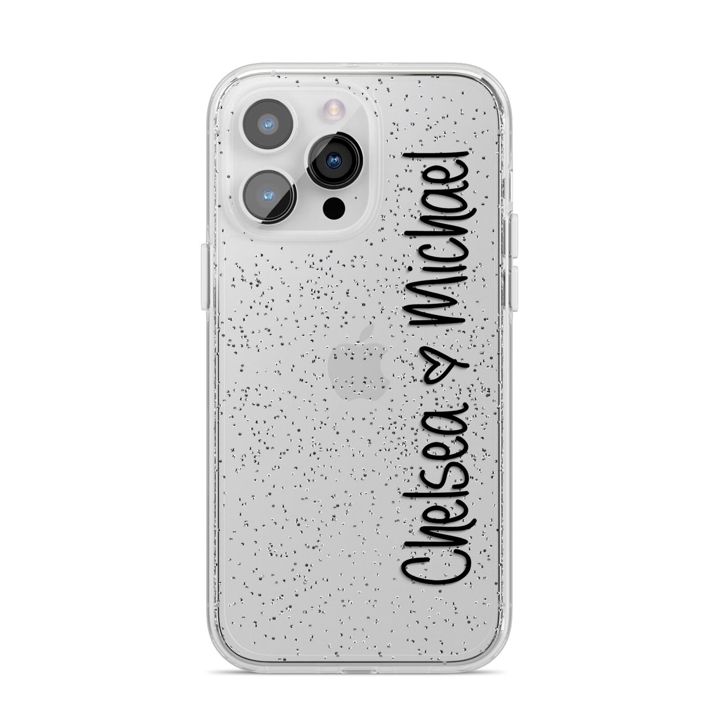 Personalised Couples Names Handwritten Black Clear iPhone 14 Pro Max Glitter Tough Case Silver
