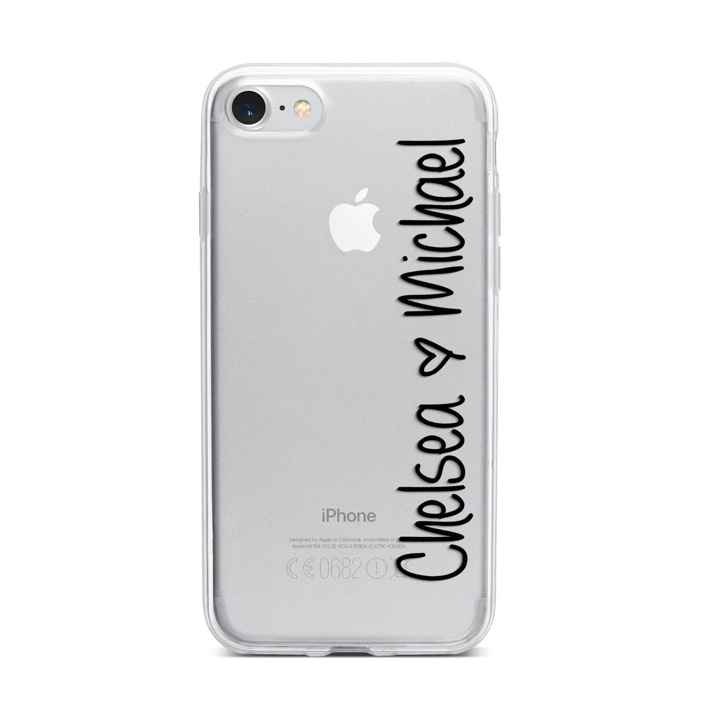 Personalised Couples Names Handwritten Black Clear iPhone 7 Bumper Case on Silver iPhone