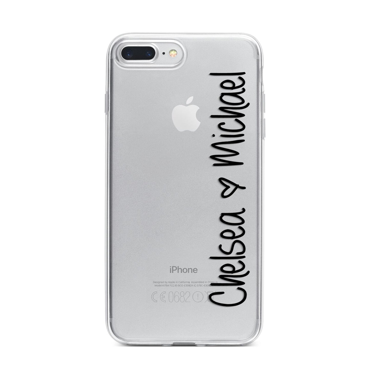 Personalised Couples Names Handwritten Black Clear iPhone 7 Plus Bumper Case on Silver iPhone