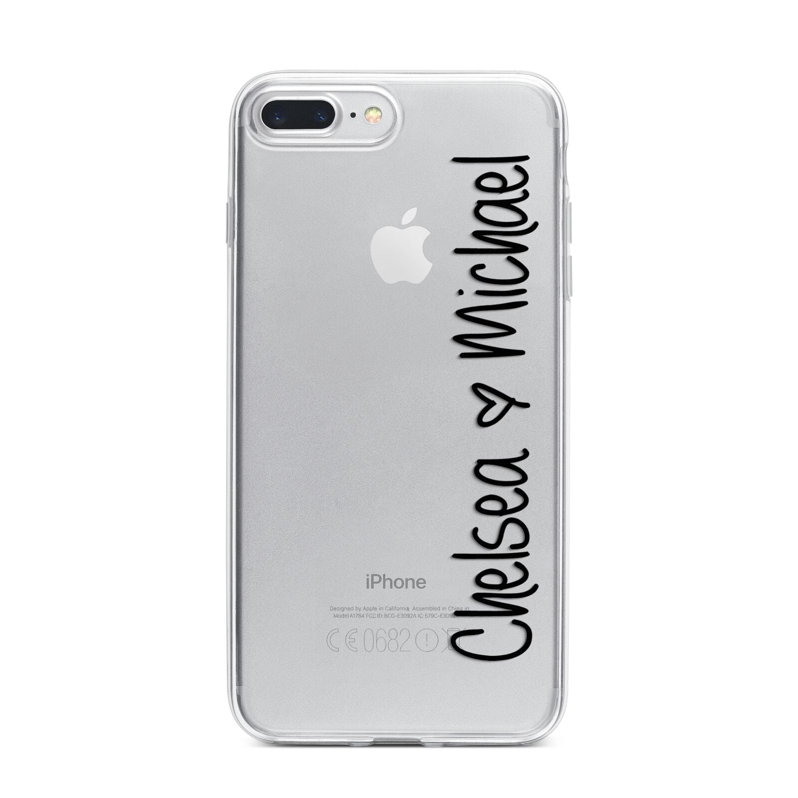 Personalised Couples Names Handwritten Black Clear iPhone 7 Plus Bumper Case on Silver iPhone