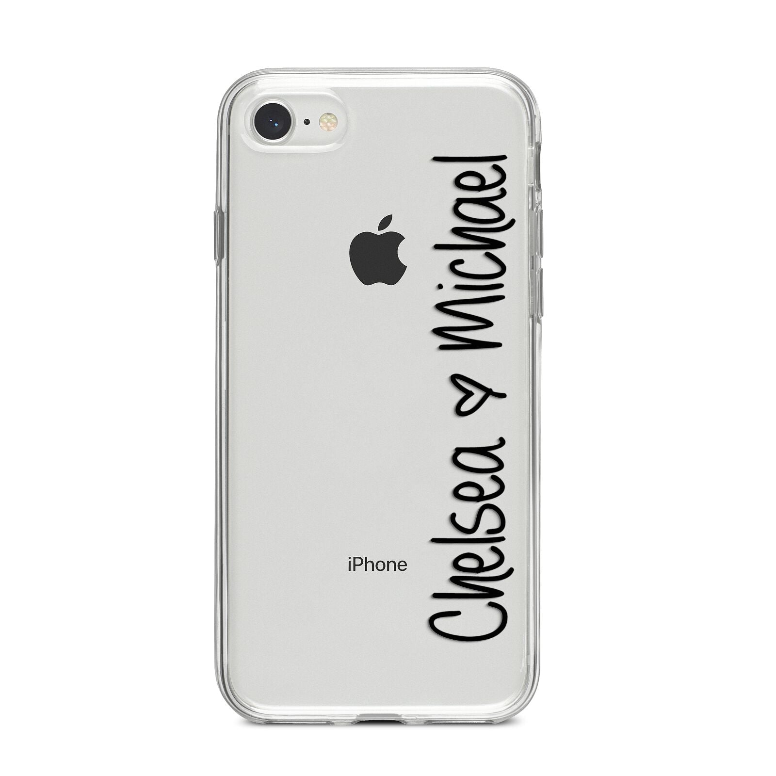Personalised Couples Names Handwritten Black Clear iPhone 8 Bumper Case on Silver iPhone