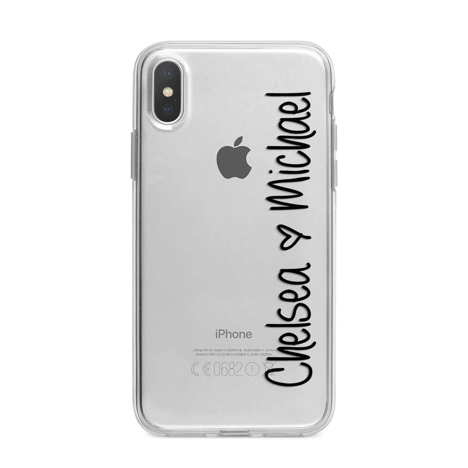 Personalised Couples Names Handwritten Black Clear iPhone X Bumper Case on Silver iPhone Alternative Image 1